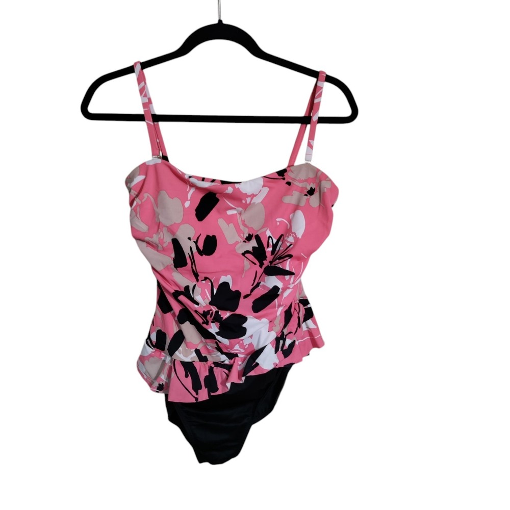 Magicsuit Womens Pink Floral Ruffle One Piece Swimsuit Size 12 Slimming Tankini